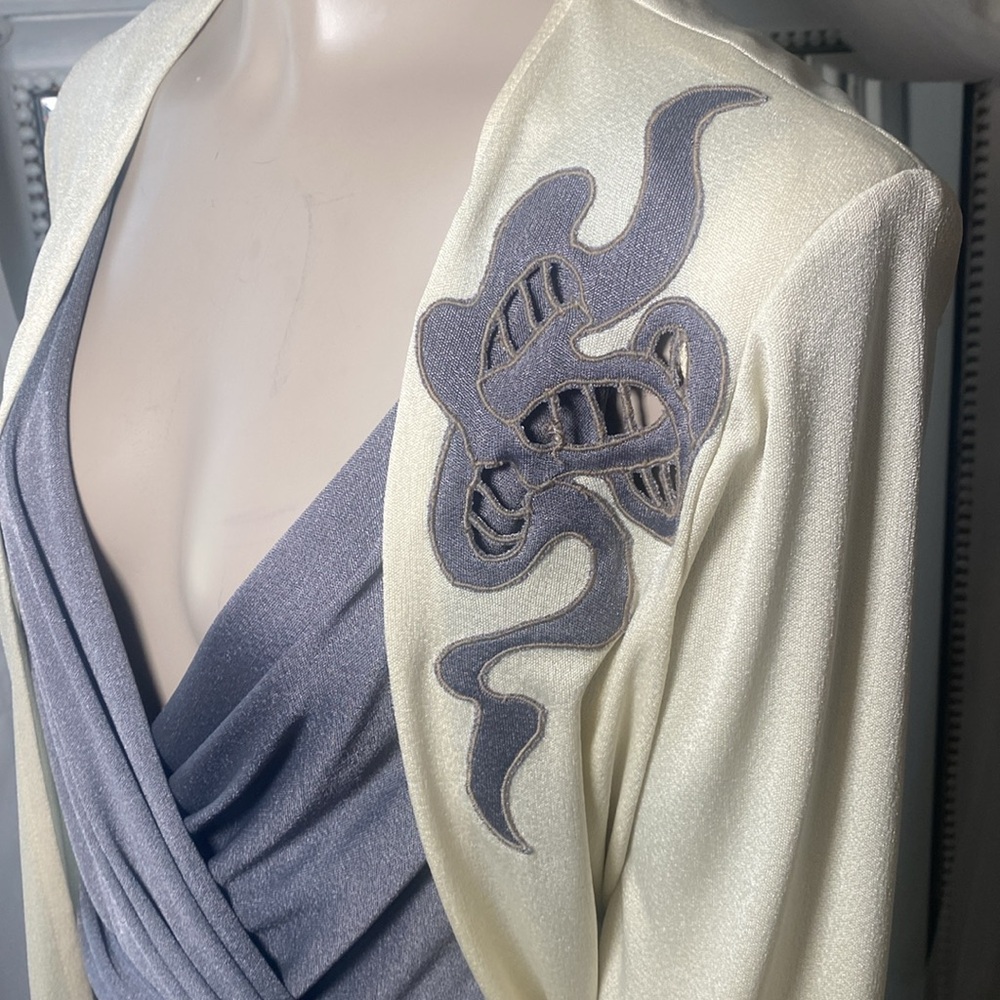 Sleek sexy shimmery 70s vintage wrap dress and cardigan Saks Fifth ave Chicago - Picture 3 of 6